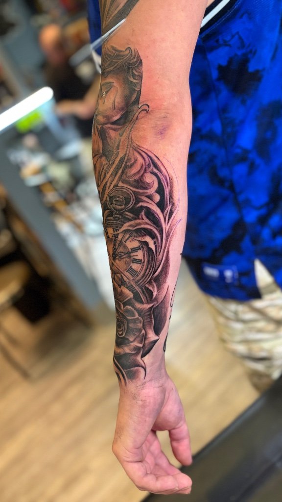 Guardian Angel, Rose and Clock Sleeve